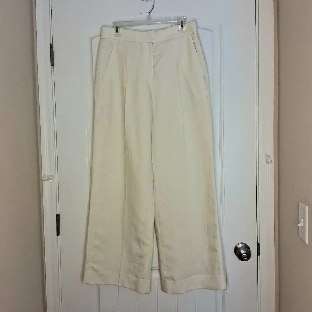 Banana Republic Pleated High Waist Wide Leg Linen Lyocell Pants Sz 8 Cream